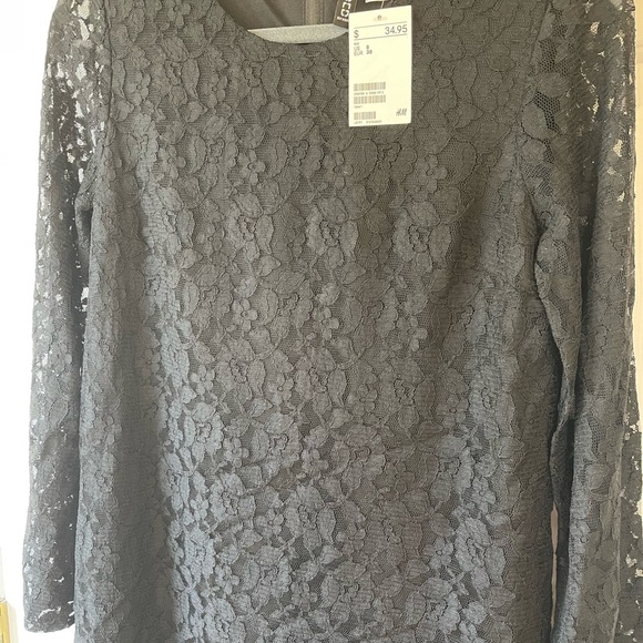 🆕H &‎ M divided lace overlay ladies dress-NWT-size 8-sheath-flared sleeves-mini - Picture 4 of 16